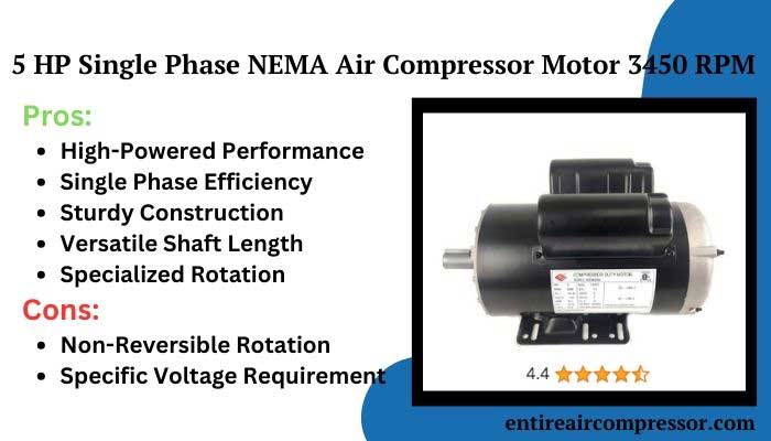 5 HP Single Phase NEMA Air Compressor Motor 3450 RPM